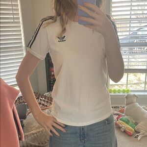 Adidas Women's White Tee with Black Stripes